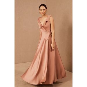 BHLDN Tansy Satin Wrap Dress in ‘Sedona’